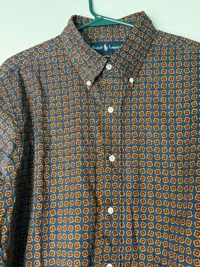 Ralph Lauren Brown and Blue Geometric Print Button-Down Shirt